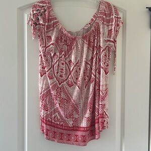 Red and white off the shoulder top